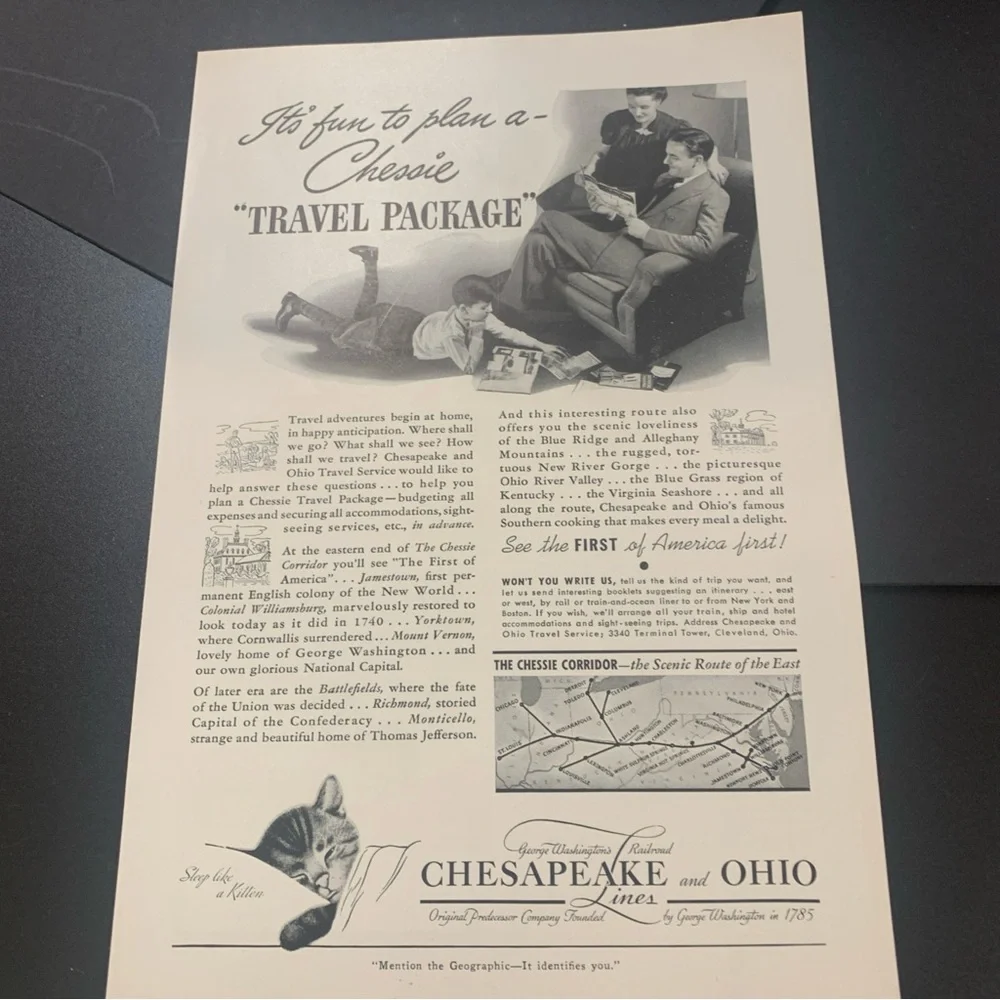 Vintage 1940 Chesapeake and Ohio Lines Travel Package Ad Advertisment